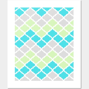 Quatrefoil Chevron Grey Mint Turquoise Blue Posters and Art